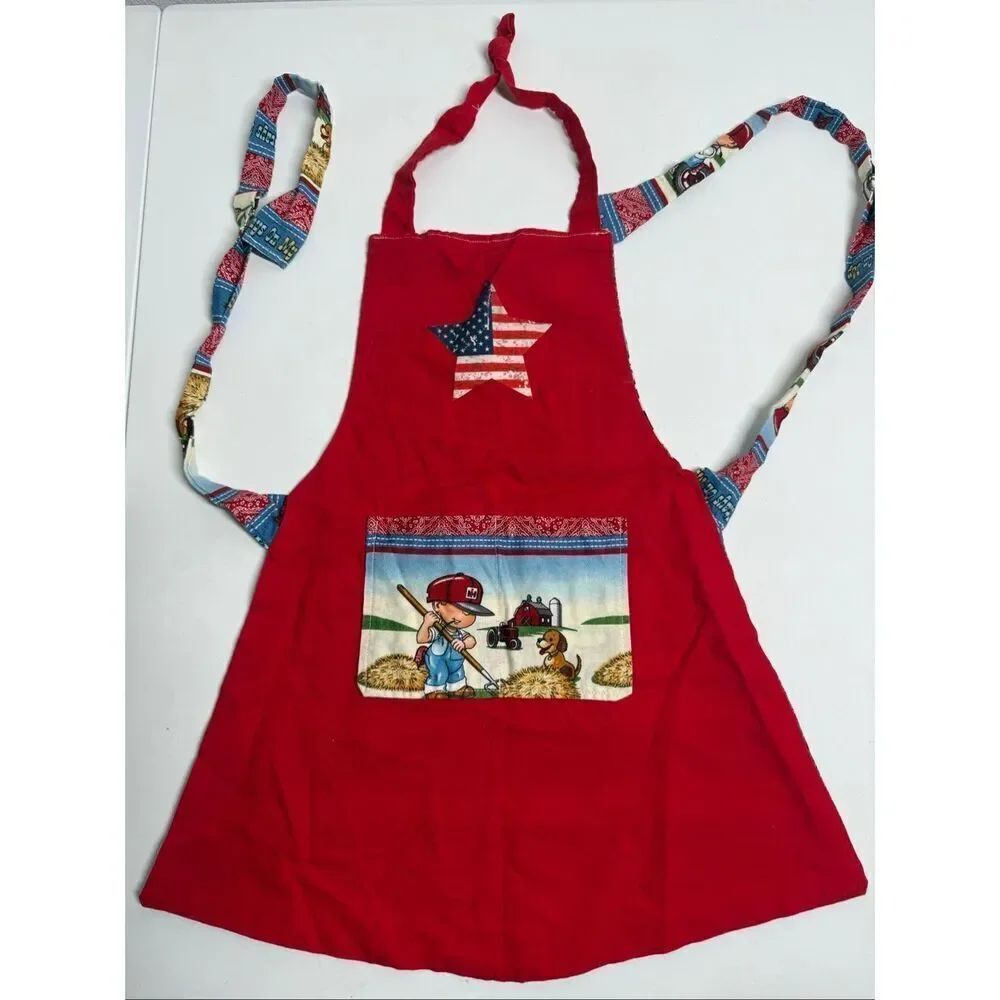 Handmade Patriotic Two sided Christmas Kids Apron Red See Description